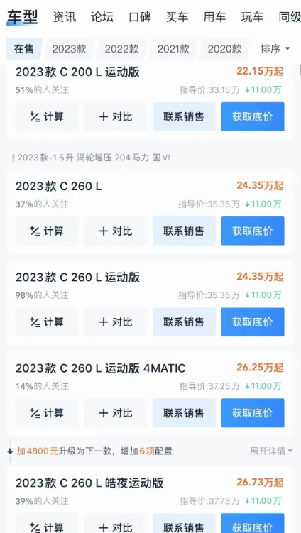 奔驰c级被曝降价11万,4s店回应是真的吗图1