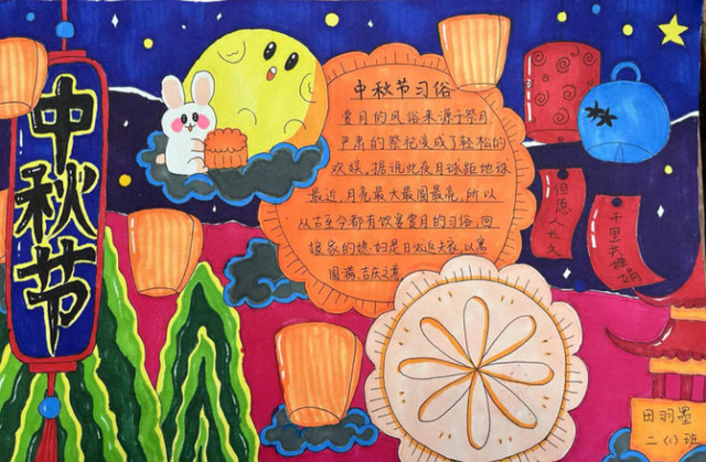 南通中秋团圆儿童画创意绘画(中秋佳节绘团圆画小学生)图5